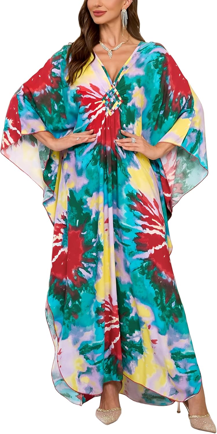 KEYLORTING Women’s Kaftan Beach Cover Up Dress Plus Size Summer Swimsuit Loungewear Maxi Dress - Image 1